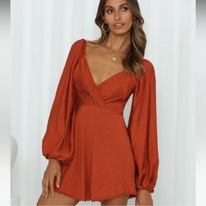 Hello Molly Rust Orange Long Sleeve Mini Dress
